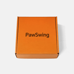 Außenseite der orangefarbenen Markenbox für den Versand der PawSwing® Katzenbox-Matte