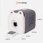 PawSwing AutoComb Pro Pflegegerät mit Katzenohren-Design, leicht gebraucht, mit angezeigten Maßen.