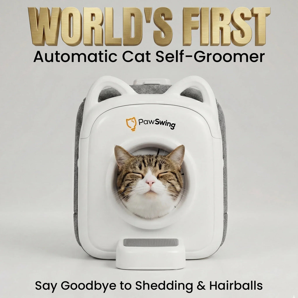 Der weltweit erste automatische PawSwing® Pro Katzen-Pflegegerät, entwickelt zur Reduzierung von Fellverlust und schmerzhaften Haarballen