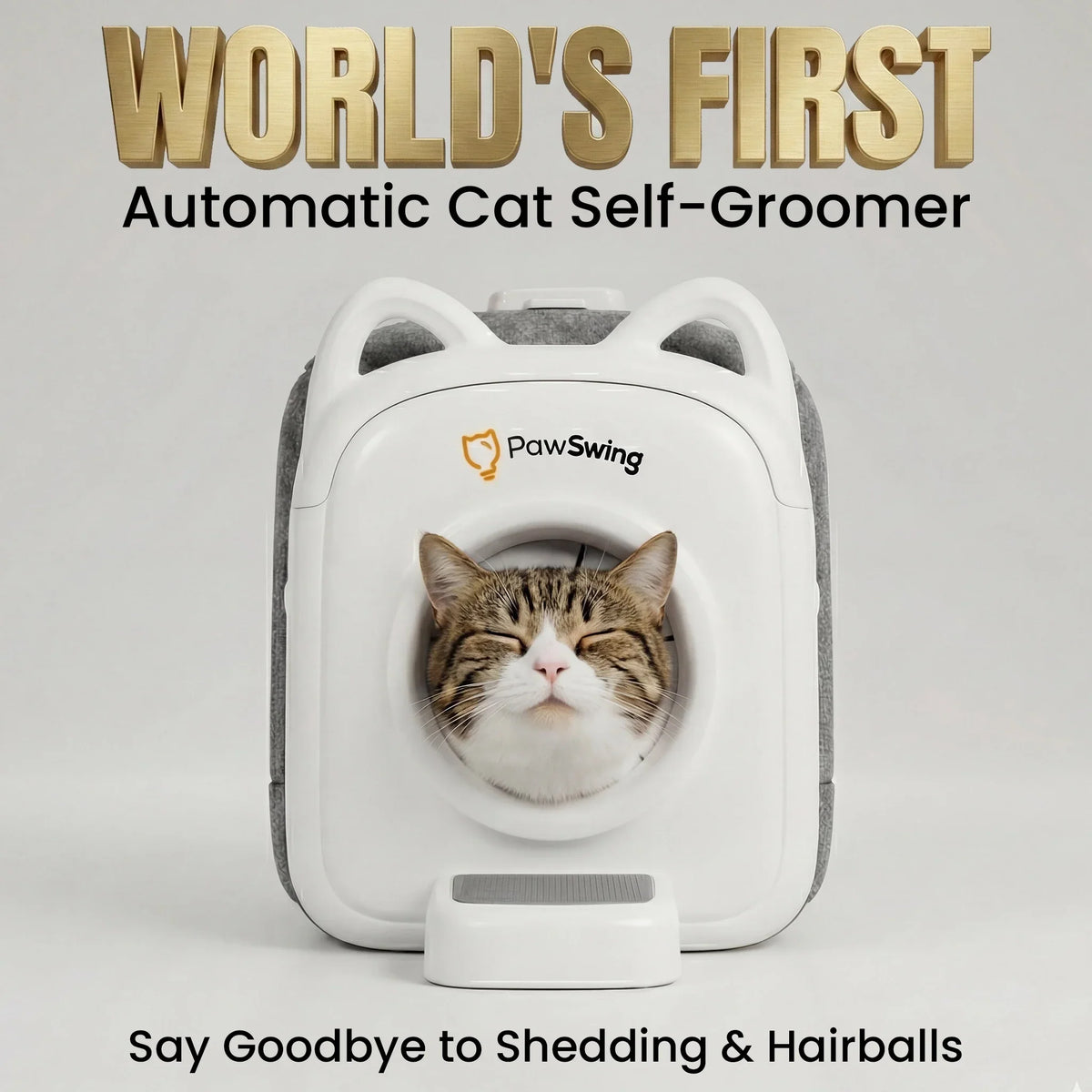 Der weltweit erste automatische PawSwing® Pro Katzen-Pflegegerät, entwickelt zur Reduzierung von Fellverlust und schmerzhaften Haarballen
