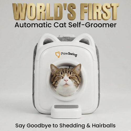 Der weltweit erste automatische PawSwing® Pro Katzen-Pflegegerät, entwickelt zur Reduzierung von Fellverlust und schmerzhaften Haarballen