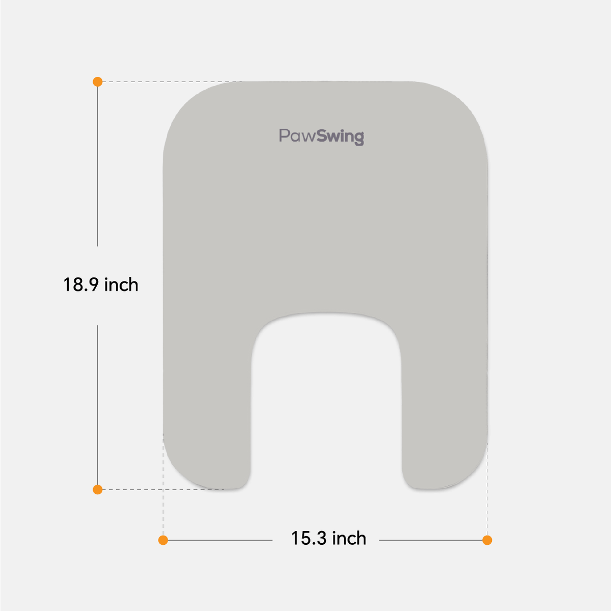 Technische Zeichnung mit den Maßen 18,9 x 15,3 Zoll der PawSwing® Katzenmatte