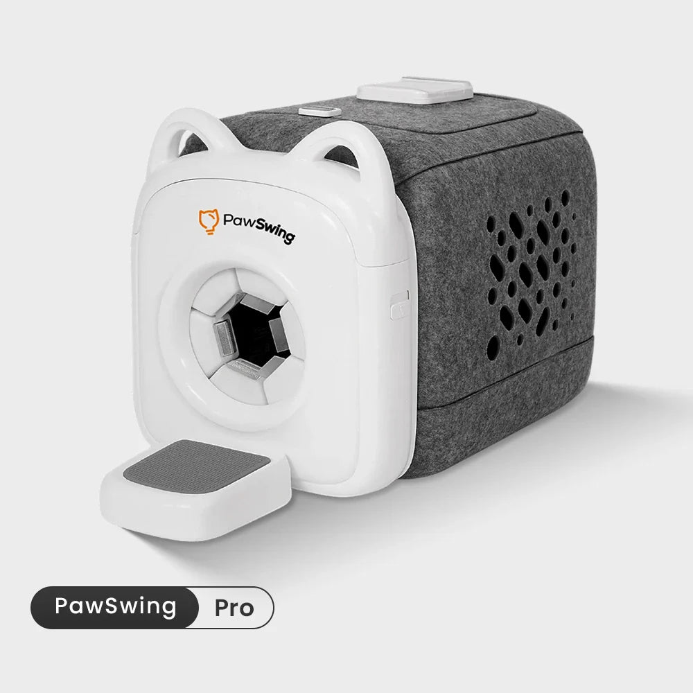 Der automatische PawSwing® Pro Katzen-Pflegegerät hat ein modernes Design mit komfortabler Filz-Außenseite