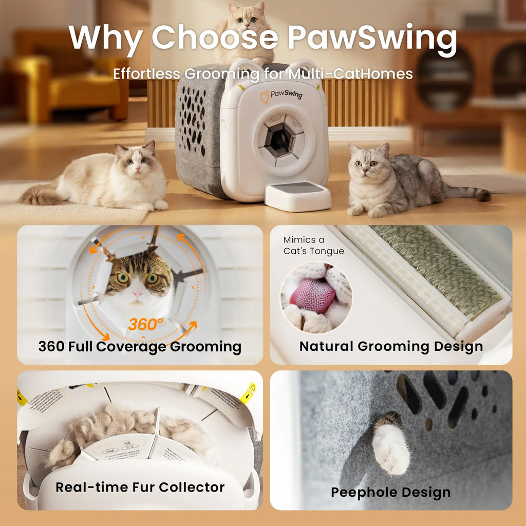 Mehrkatzenhaushalte profitieren vom professionellen PawSwing® Pro Katzenpflegesystem mit einzigartigem bionischem Design
