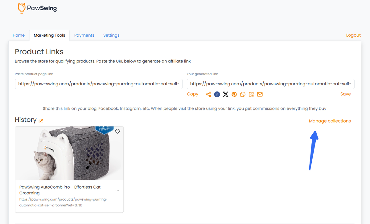 Partner-Startseite im PawSwing Affiliate-Konto anpassen
